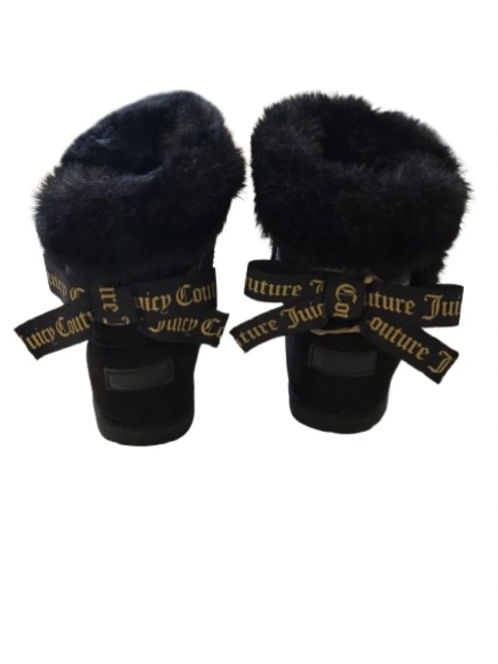 Juicy Couture Black Faux Fur Bow Winter Boots Womens Size 6 Y2K Cozy